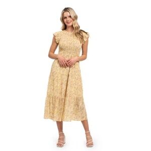 August Sky Smocked Yellow Floral Dress